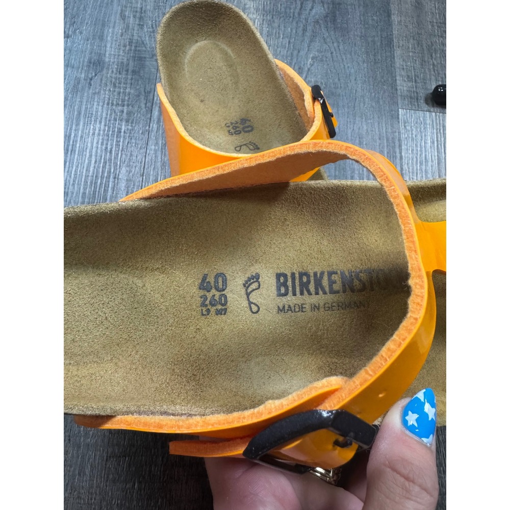Birkenstock Gizeh Neon Orange Patent Thong Sandals Womens 40 L9 M7 Germany - Picture 2 of 4